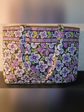 Vera Bradley Purple Floral Quilted Tote with Lime Accents